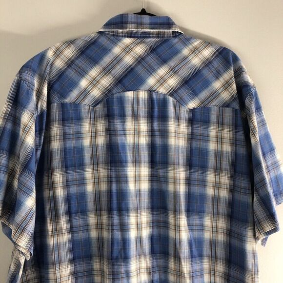 Wrangler Wrancher Mens Size 3X Blue Plaid Pearl Snap Shirt Cowboy Farmer Classic - Picture 12 of 16